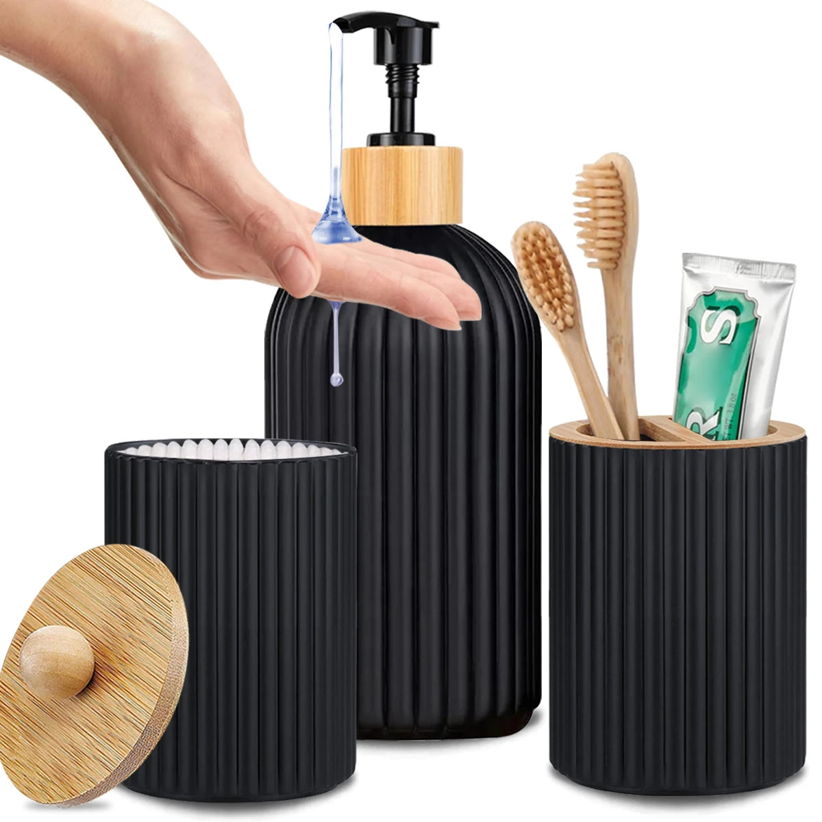 Bathroom Organizer Set for Bathroom Storage – Plastic and Bamboo – Modern – 19.5x7.5 cm (1 pc) 0