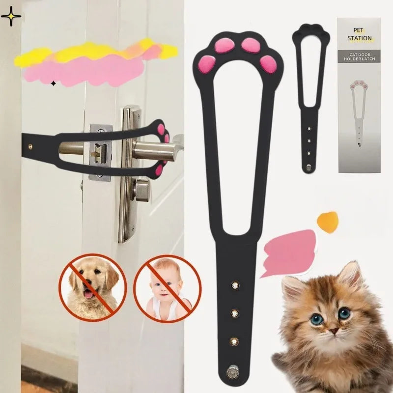 Cat Door Holder Latch – Adjustable Elastic – Black – Custom Fit – Pet Gate 1
