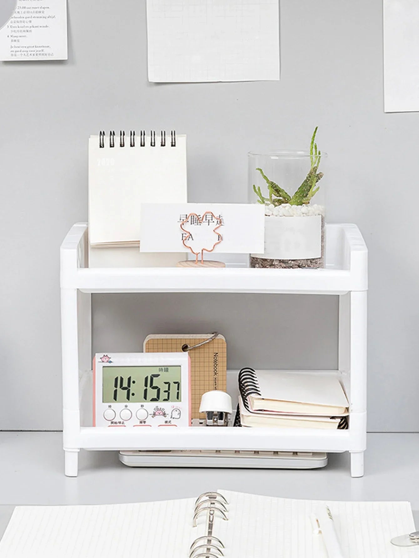 Desk Organizer – Durable PP – White – Double Layer – Minimalist Design 2