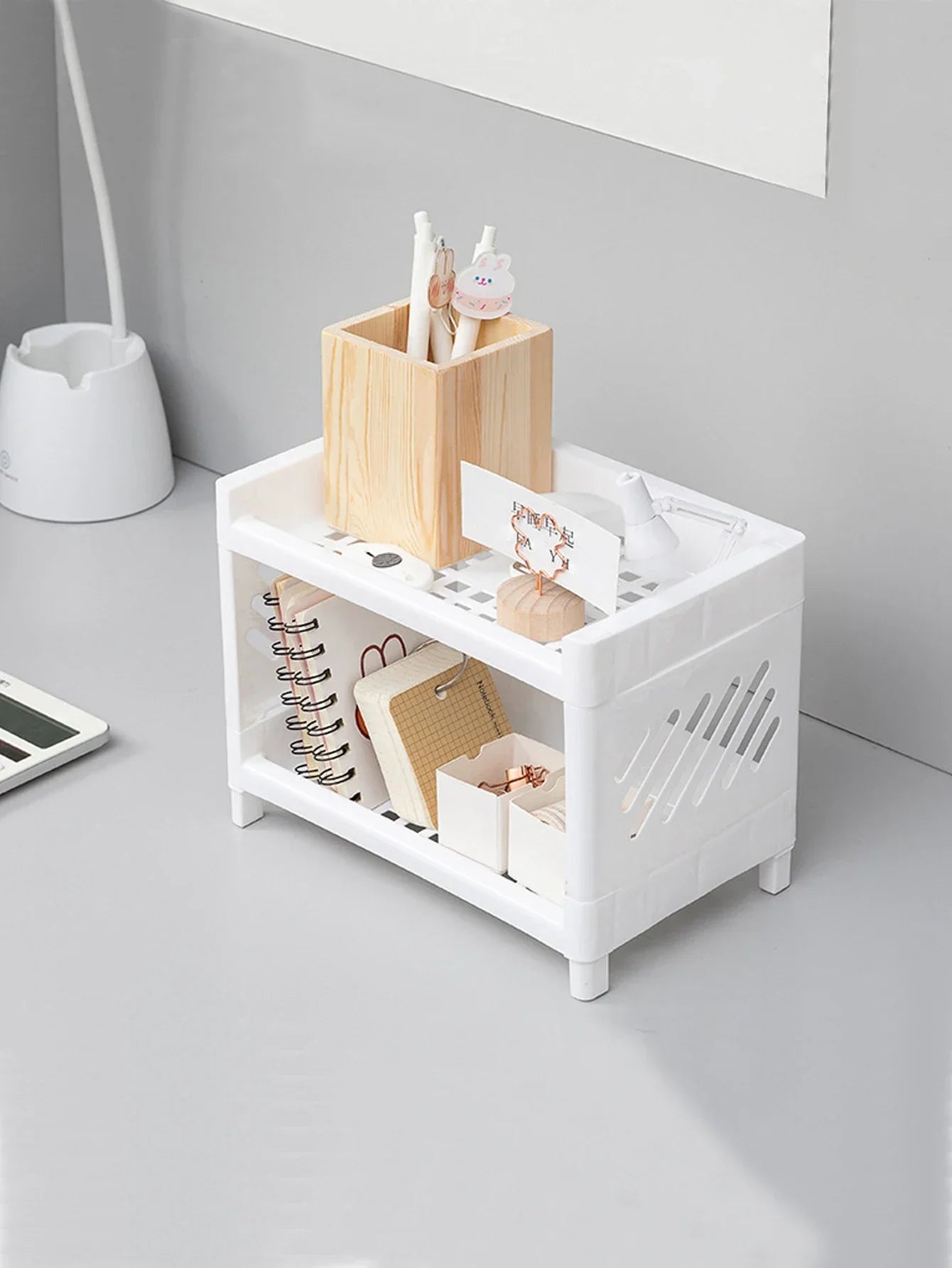 Desk Organizer – Durable PP – White – Double Layer – Minimalist Design 3