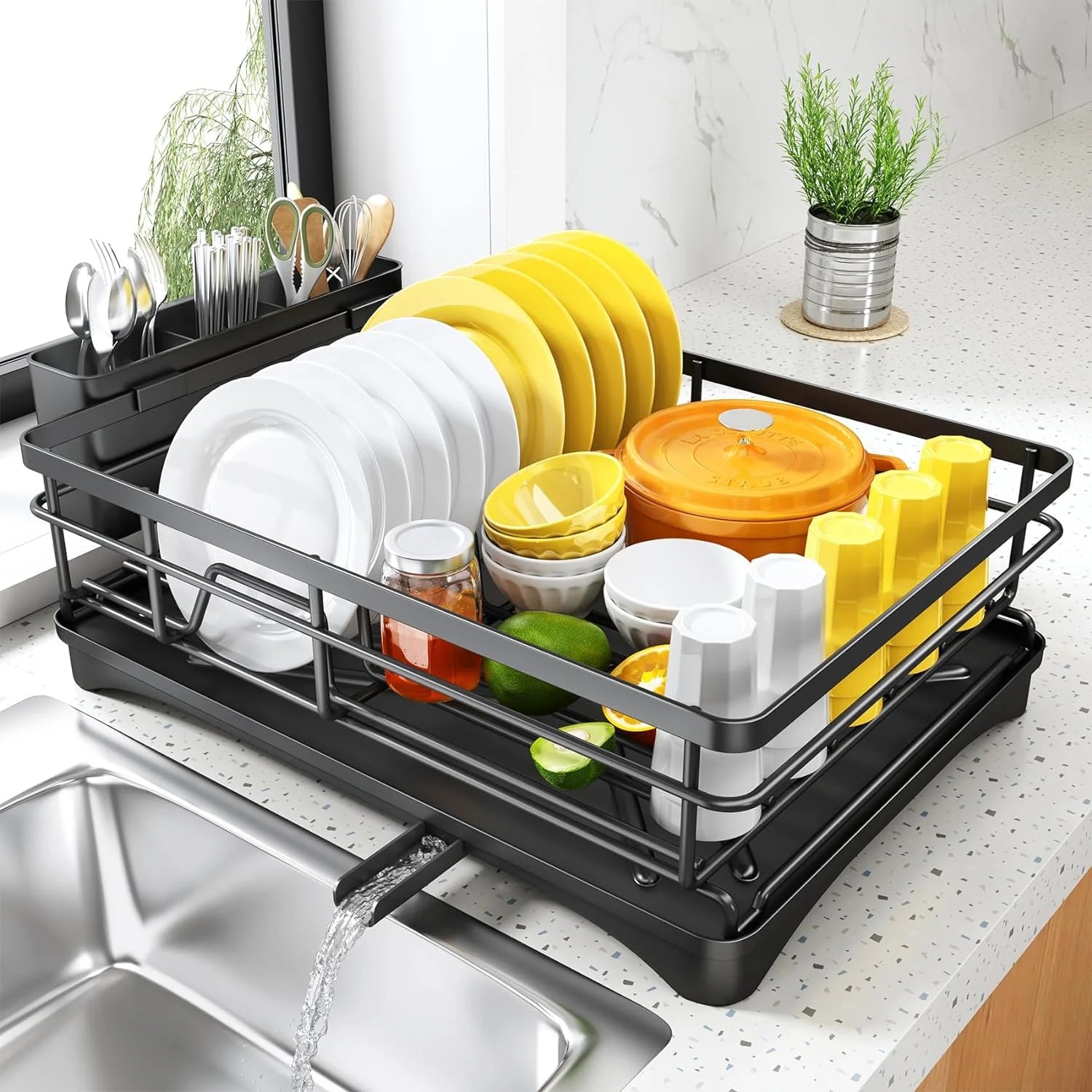 Dish Drying Rack – Large Capacity – Rostfreies Metall mit Utensilienhalter 0