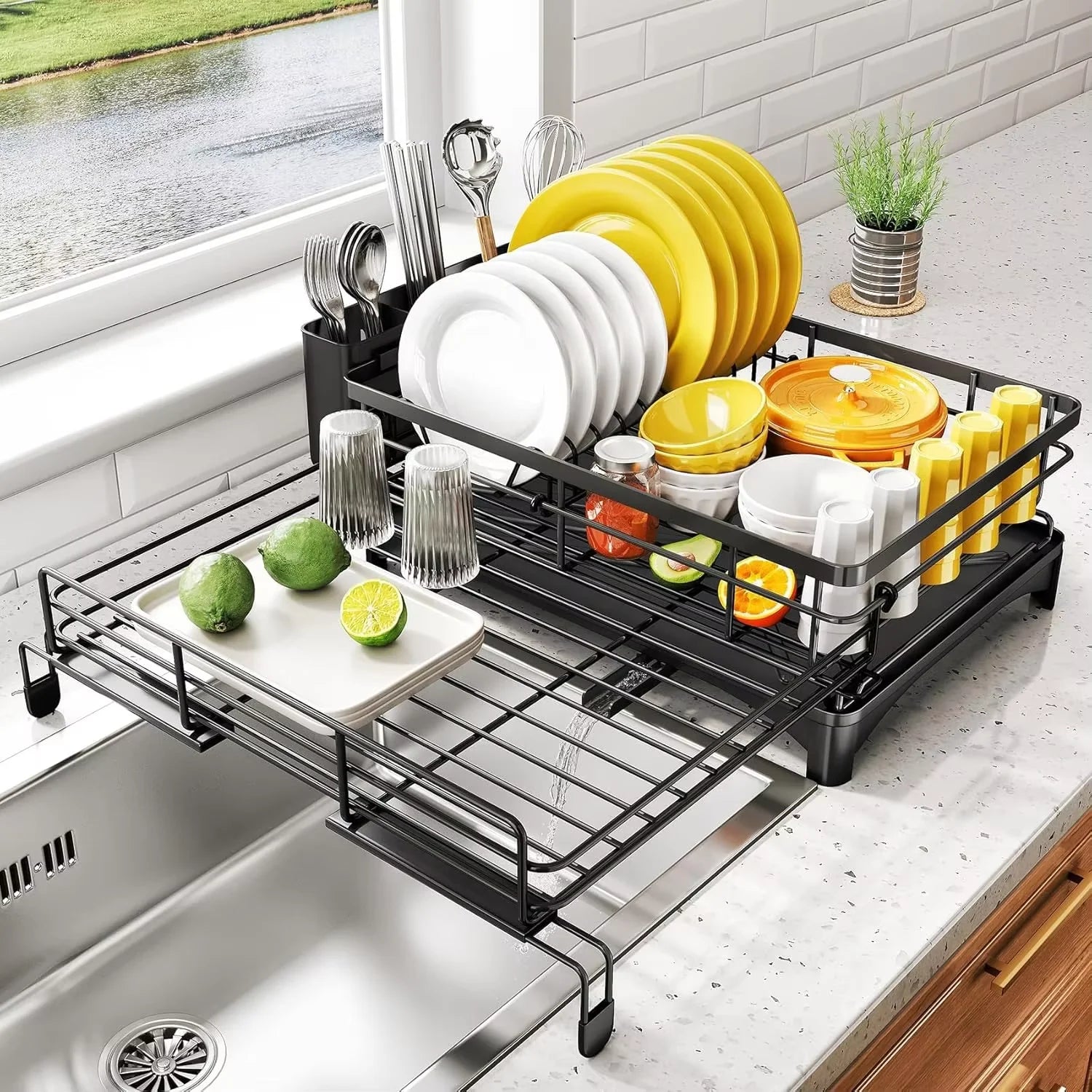 Dish Drying Rack – Large Capacity – Rostfreies Metall mit Utensilienhalter 7
