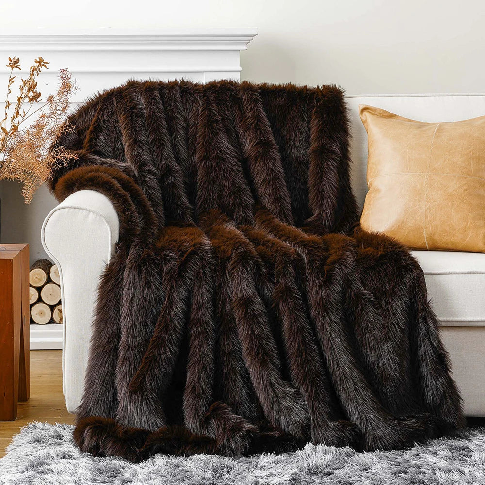 Faux Fur Blanket – Plush Velvet – Cream – Large – Home Decor 0