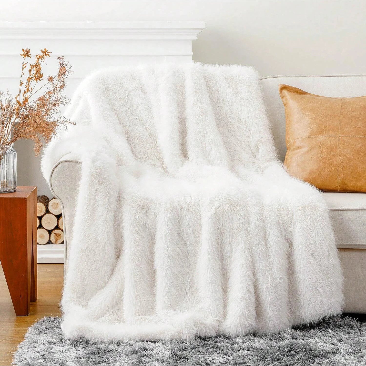 Faux Fur Blanket – Plush Velvet – Cream – Large – Home Decor 8