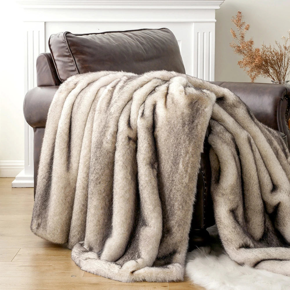 Faux Fur Throw Blanket – Cream – Cozy – 50x60 in 0