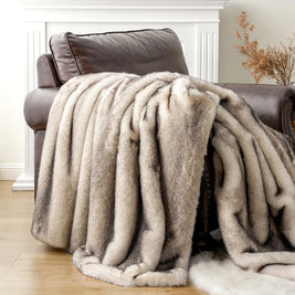 Faux Fur Throw Blanket – Cream – Cozy – 50x60 in 0