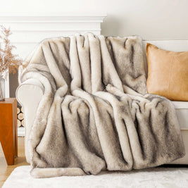Faux Fur Throw Blanket – Cream – Cozy – 50x60 in 2