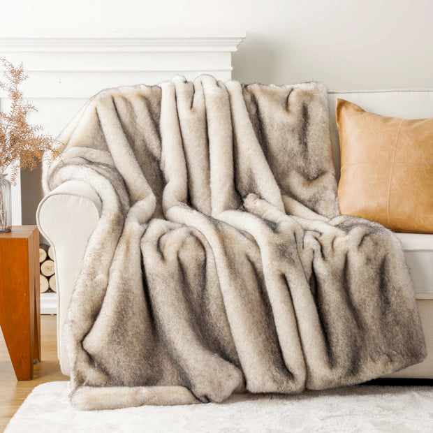 Faux Fur Throw Blanket – Cream – Cozy – 50x60 in 2