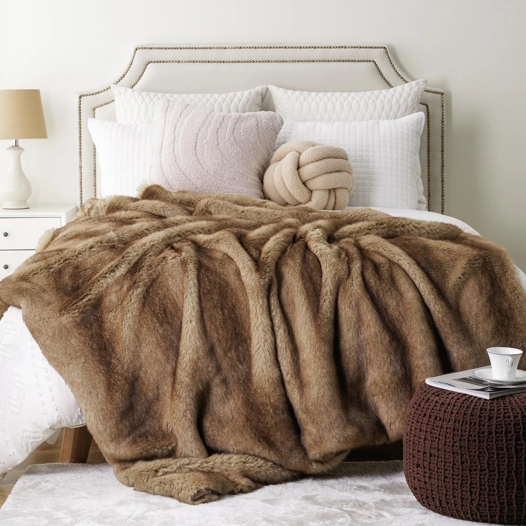 Faux Fur Throw Blanket – Cream – Cozy – 50x60 in 3