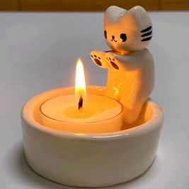 Lys & Loom Candle Holder Cat White 6x6 cm 0
