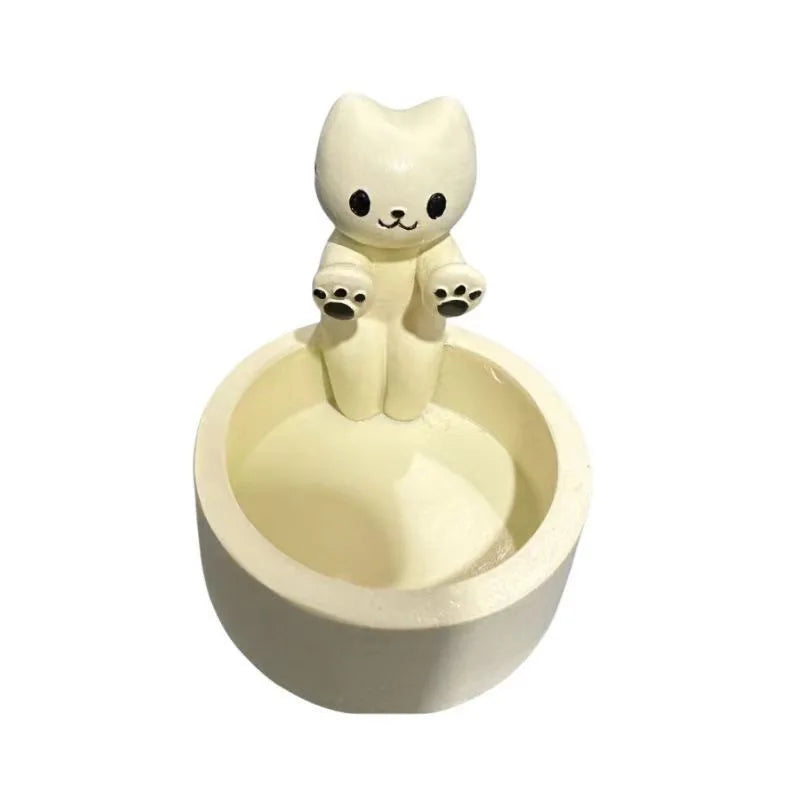Lys & Loom Candle Holder Cat White 6x6 cm 6