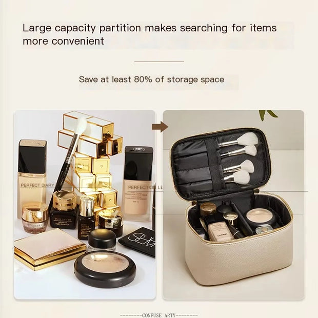 Makeup Bag – PU Leather – Black – Handheld – Travel Organizer 1