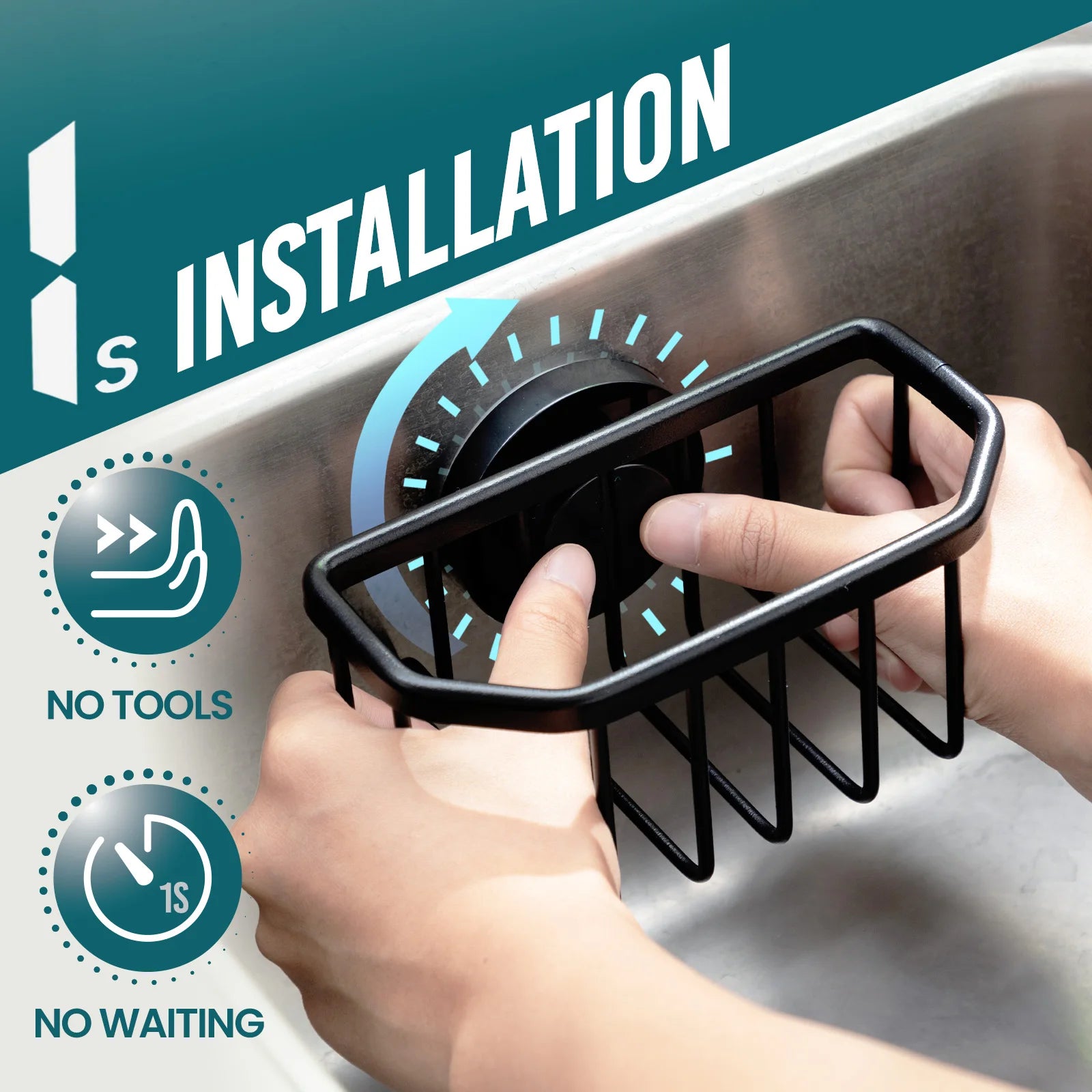 Sponge Holder for Kitchen Sink – Rustproof Aluminum – Silver – Compact Design 1