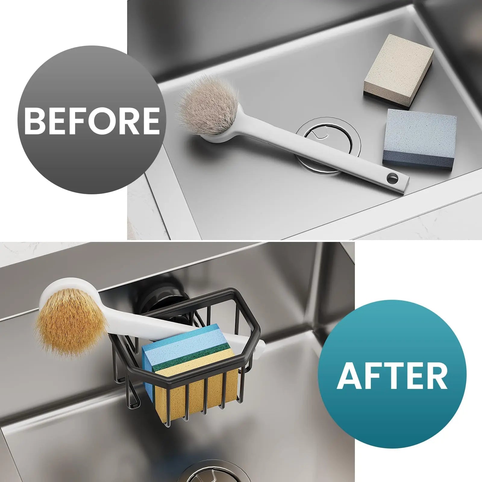 Sponge Holder for Kitchen Sink – Rustproof Aluminum – Silver – Compact Design 3