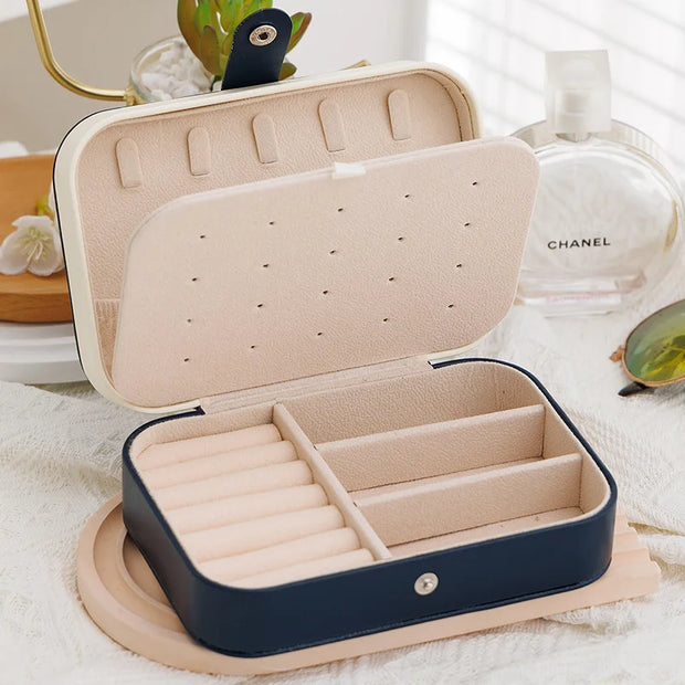 Travel Jewelry Organizer – Leather Black – Compact – 8x5 in 8